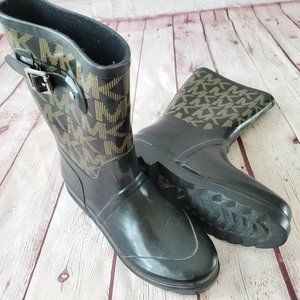 Michael Kors Black and Brown Rain Rubber Boots 8 M
